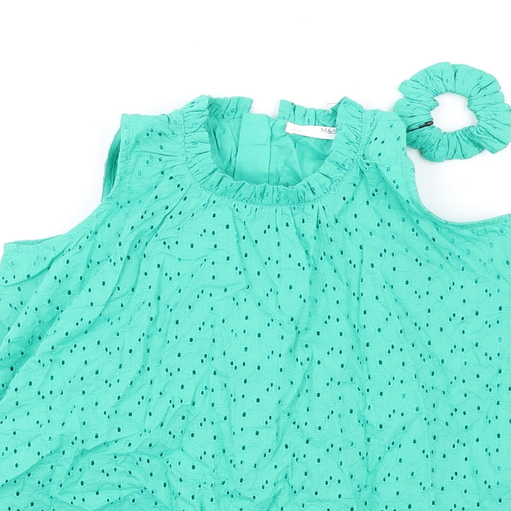 Marks and Spencer Girls Green Cotton Trapeze & Swing Size 3-4 Years Round Neck Zip