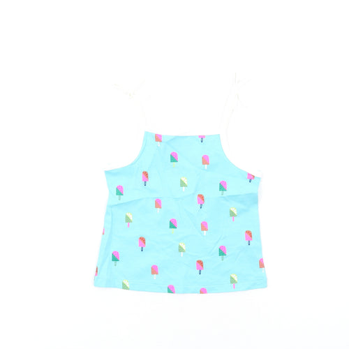 Marks and Spencer Girls Blue Geometric Cotton Basic Tank Size 2-3 Years Square Neck Pullover