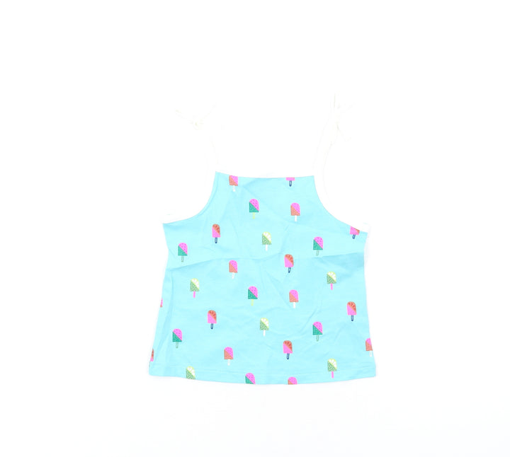 Marks and Spencer Girls Blue Geometric Cotton Basic Tank Size 2-3 Years Square Neck Pullover
