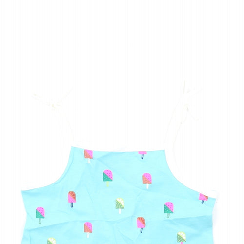 Marks and Spencer Girls Blue Geometric Cotton Basic Tank Size 2-3 Years Square Neck Pullover