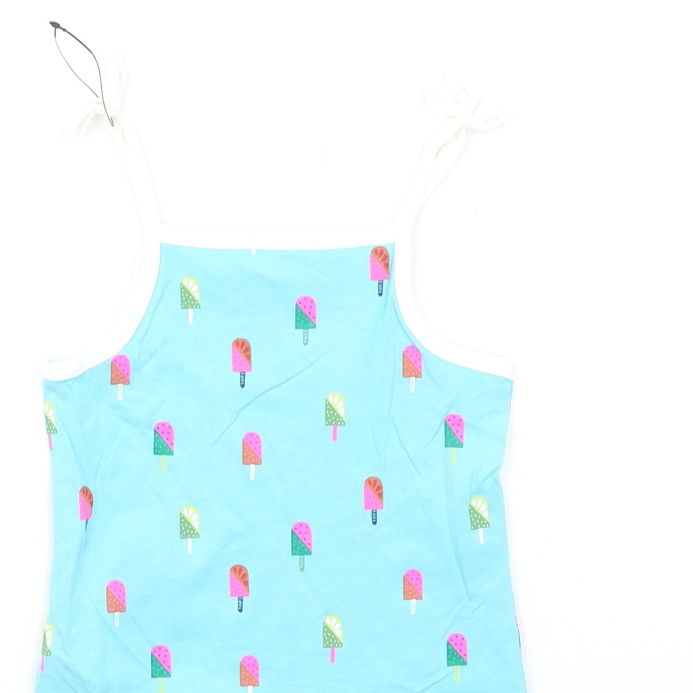 Marks and Spencer Girls Blue Geometric Cotton Basic Tank Size 4-5 Years Square Neck Pullover