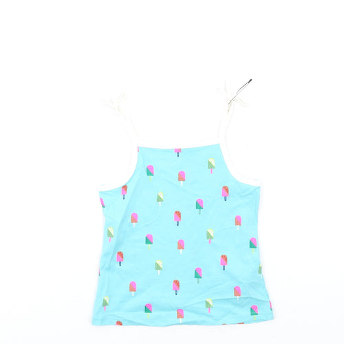 Marks and Spencer Girls Blue Geometric Cotton Basic Tank Size 4-5 Years Square Neck Pullover