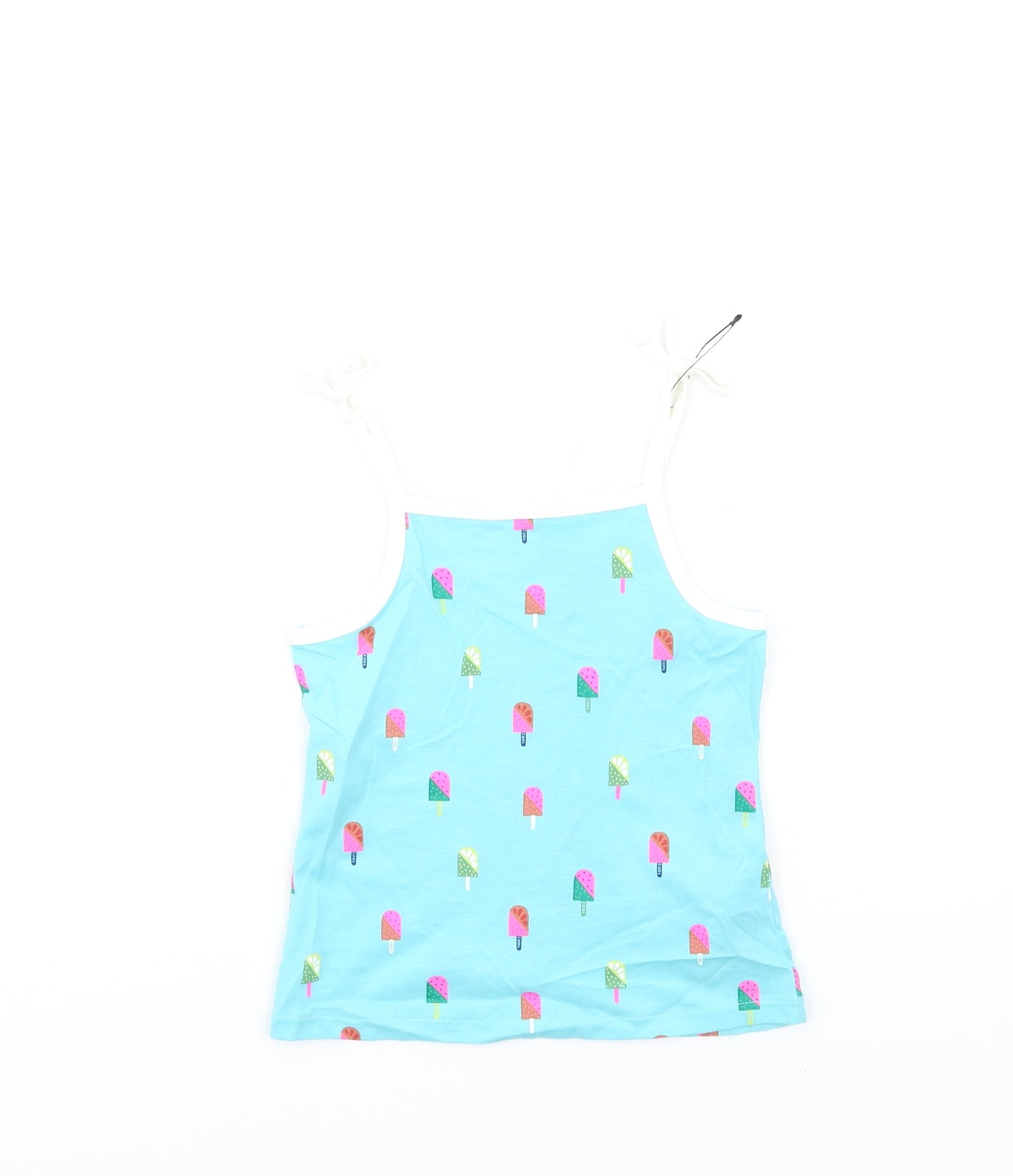 Marks and Spencer Girls Blue Geometric Cotton Basic Tank Size 4-5 Years Square Neck Pullover