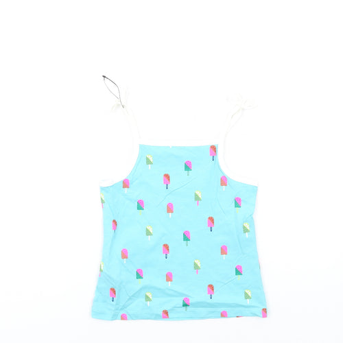 Marks and Spencer Girls Blue Geometric Cotton Basic Tank Size 4-5 Years Square Neck Pullover