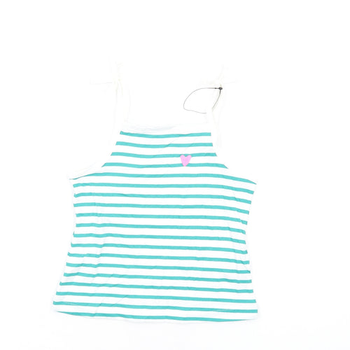 Marks and Spencer Girls Green Striped Cotton Basic Tank Size 2-3 Years Square Neck Pullover