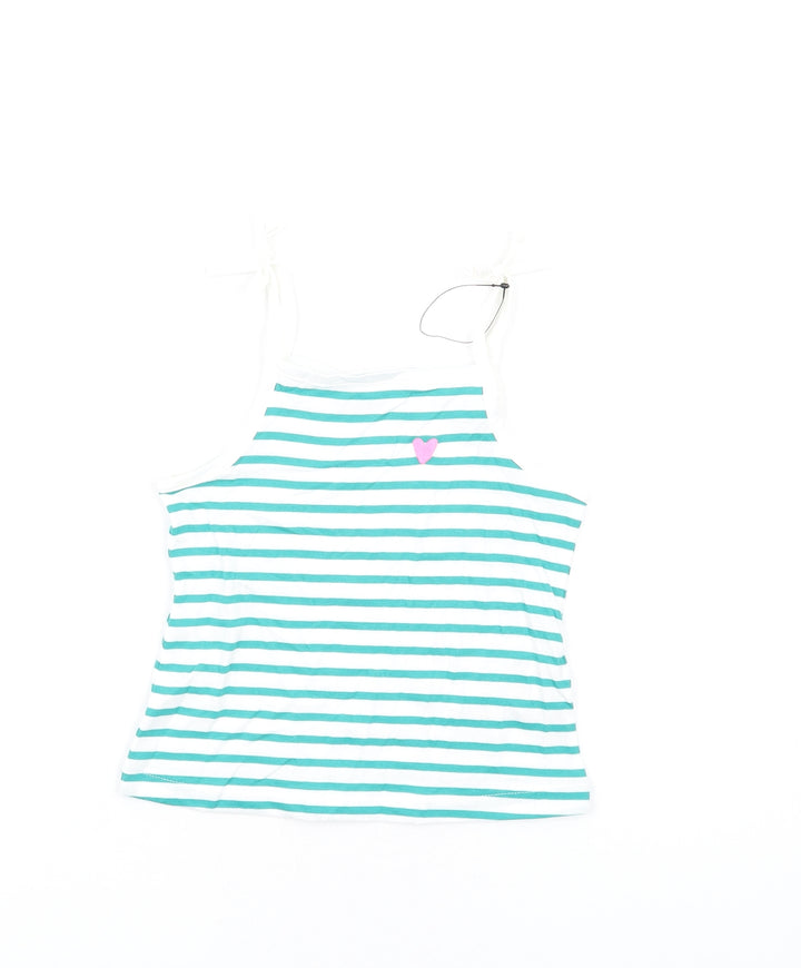 Marks and Spencer Girls Green Striped Cotton Basic Tank Size 2-3 Years Square Neck Pullover