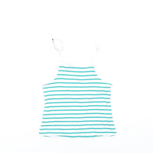 Marks and Spencer Girls Green Striped Cotton Basic Tank Size 2-3 Years Square Neck Pullover