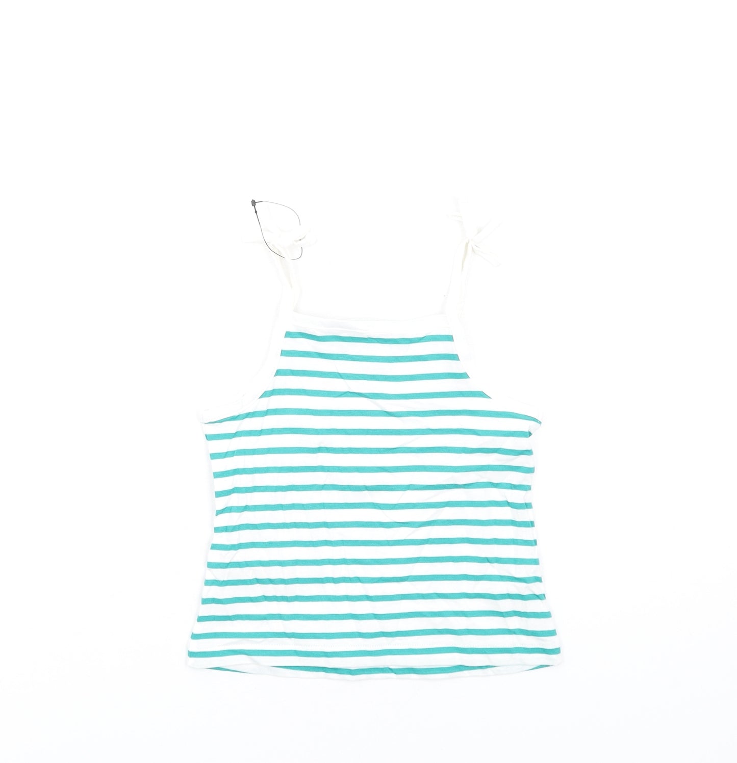 Marks and Spencer Girls Green Striped Cotton Basic Tank Size 2-3 Years Square Neck Pullover
