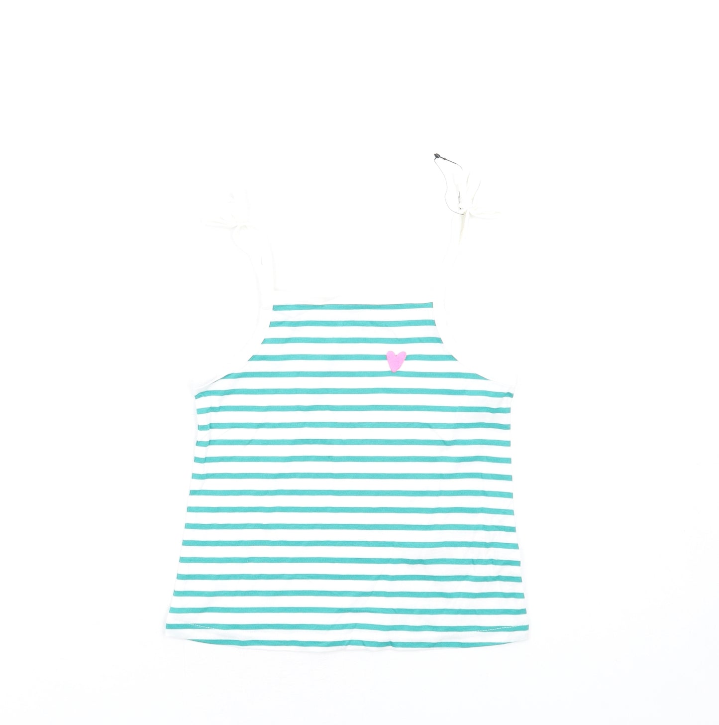 Marks and Spencer Girls Green Striped Cotton Basic Tank Size 4-5 Years Square Neck Pullover