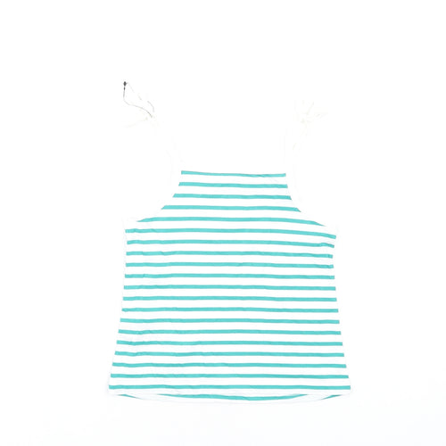 Marks and Spencer Girls Green Striped Cotton Basic Tank Size 4-5 Years Square Neck Pullover