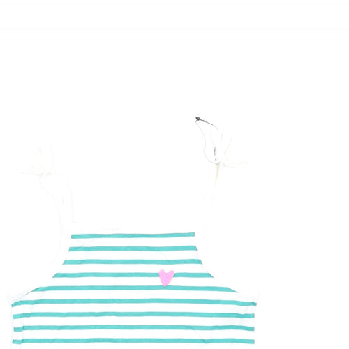 Marks and Spencer Girls Green Striped Cotton Basic Tank Size 4-5 Years Square Neck Pullover