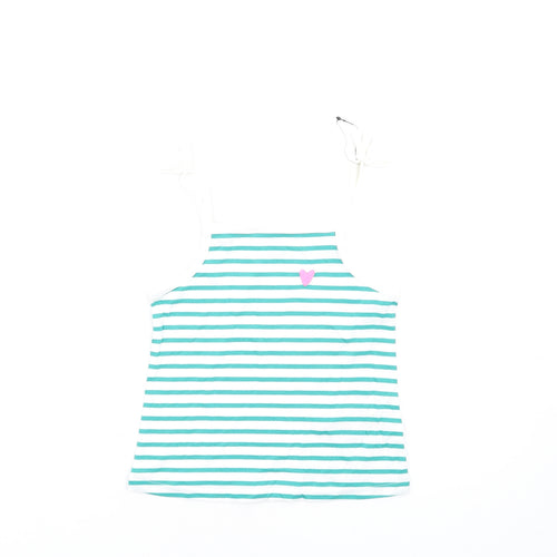 Marks and Spencer Girls Green Striped Cotton Camisole Tank Size 3-4 Years Square Neck Pullover