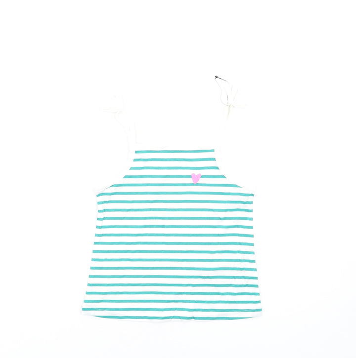 Marks and Spencer Girls Green Striped Cotton Camisole Tank Size 3-4 Years Square Neck Pullover