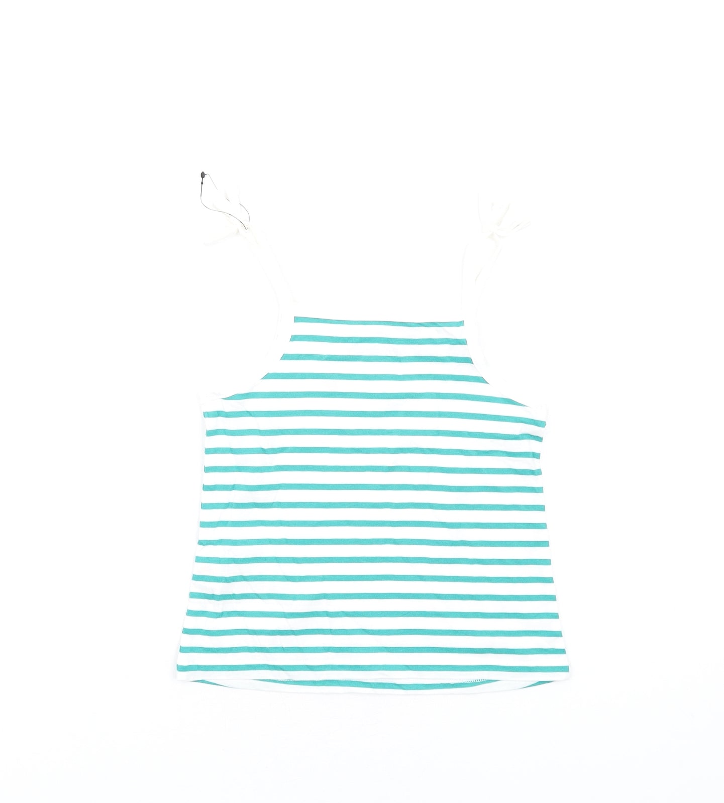 Marks and Spencer Girls Green Striped Cotton Camisole Tank Size 3-4 Years Square Neck Pullover