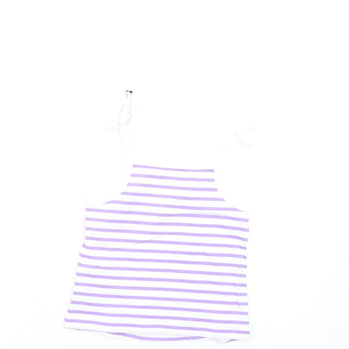 Marks and Spencer Girls Purple Striped Cotton Basic Tank Size 2-3 Years Square Neck Pullover