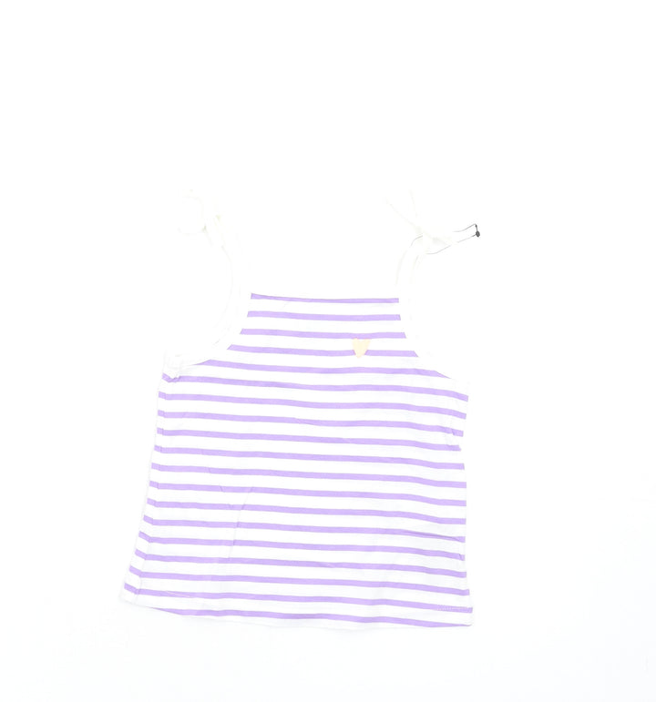 Marks and Spencer Girls Purple Striped Cotton Basic Tank Size 2-3 Years Square Neck Pullover