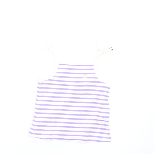 Marks and Spencer Girls Purple Striped Cotton Basic Tank Size 2-3 Years Square Neck Pullover