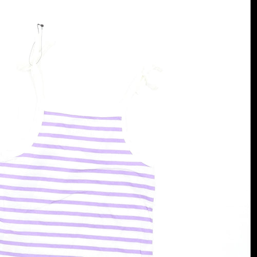 Marks and Spencer Girls Purple Striped Cotton Basic Tank Size 2-3 Years Square Neck Pullover