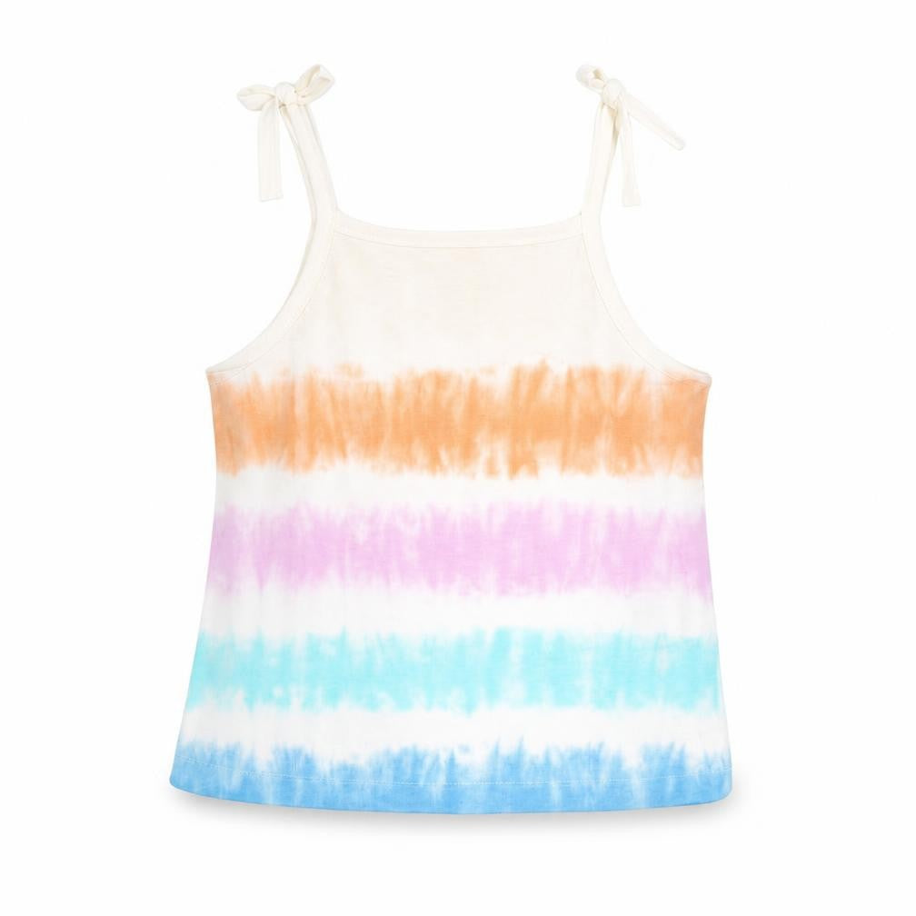 Front view of Marks & Spencer girls’ multicoloured geometric cotton basic tank, size 2-3, years square neck pullover
