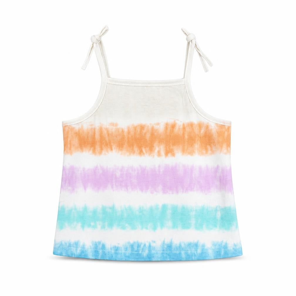 Front view of Marks & Spencer girls’ multicoloured geometric cotton basic tank, size 2-3, years square neck pullover