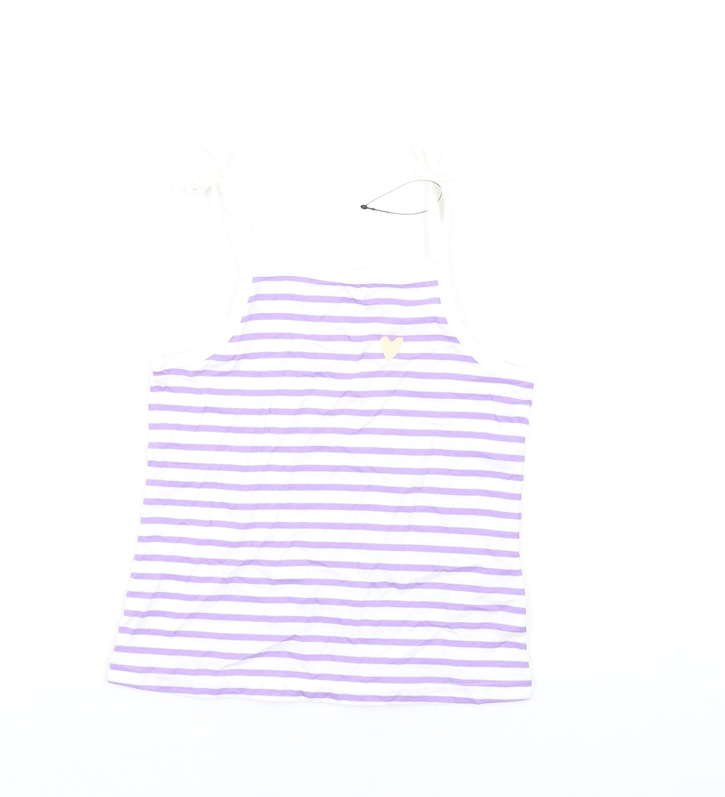 Marks and Spencer Girls Purple Striped Cotton Basic Tank Size 5-6 Years Square Neck Pullover