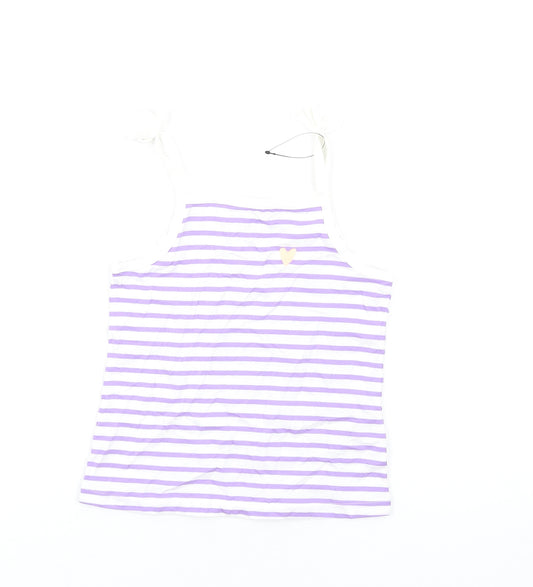 Marks and Spencer Girls Purple Striped Cotton Basic Tank Size 5-6 Years Square Neck Pullover