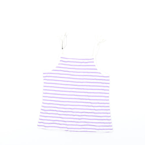 Marks and Spencer Girls Purple Striped Cotton Basic Tank Size 5-6 Years Square Neck Pullover