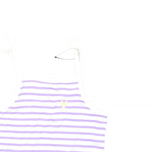 Marks and Spencer Girls Purple Striped Cotton Basic Tank Size 5-6 Years Square Neck Pullover