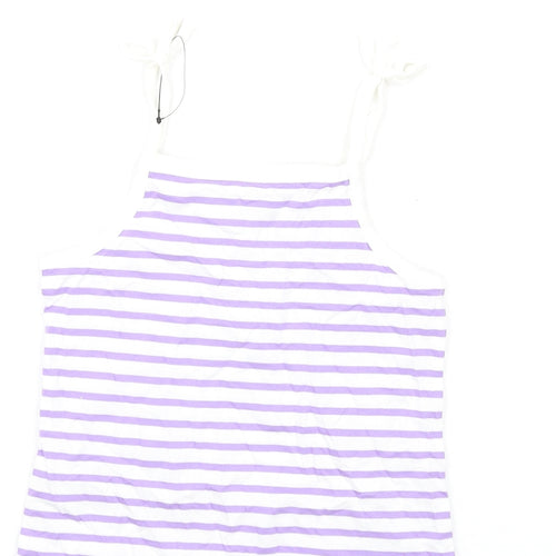 Marks and Spencer Girls Purple Striped Cotton Basic Tank Size 5-6 Years Square Neck Pullover