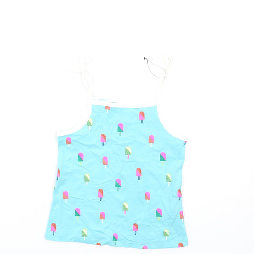 Marks and Spencer Girls Blue Geometric Cotton Basic Tank Size 4-5 Years Square Neck Pullover