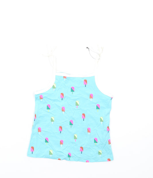 Marks and Spencer Girls Blue Geometric Cotton Basic Tank Size 4-5 Years Square Neck Pullover