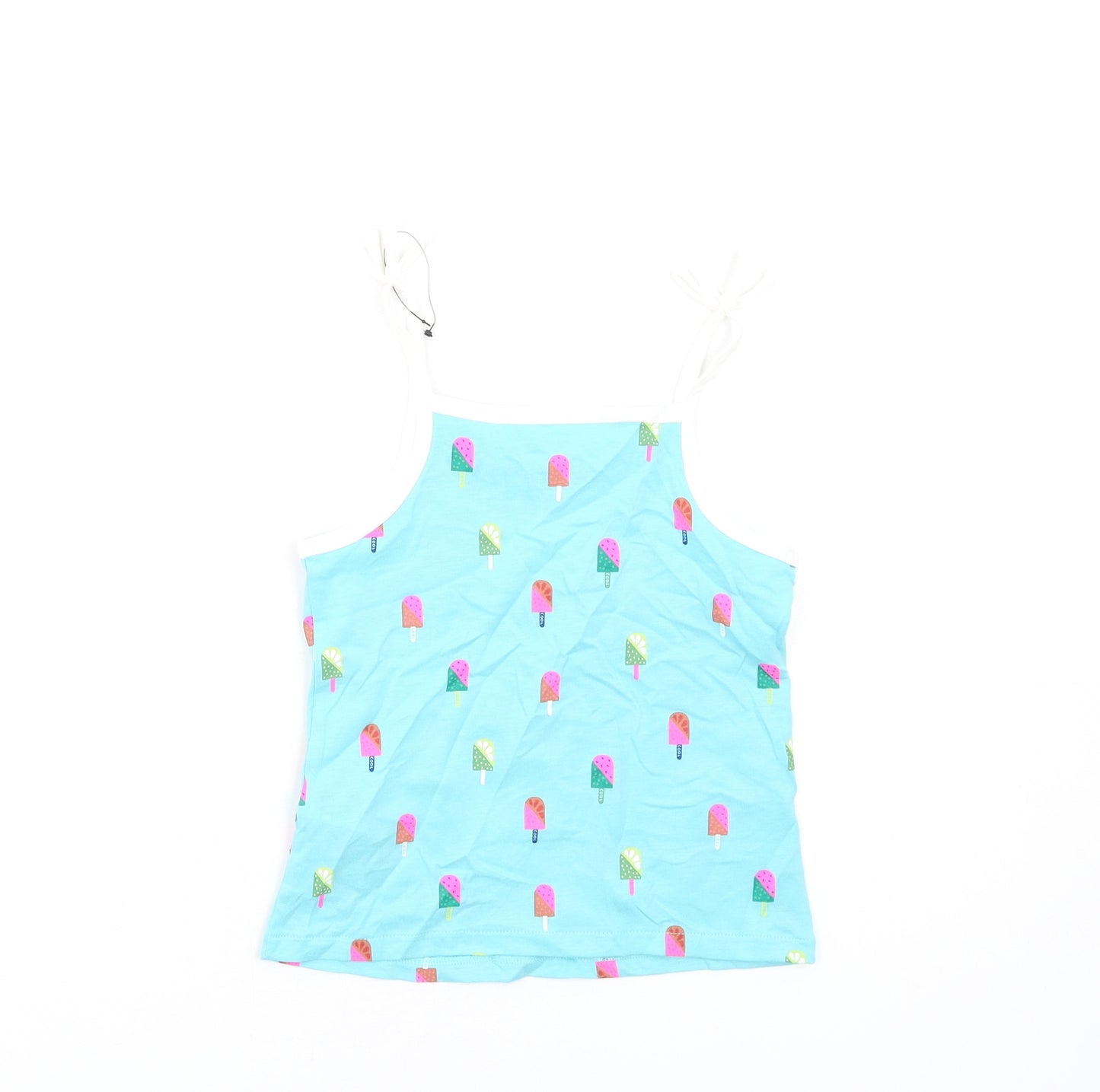 Marks and Spencer Girls Blue Geometric Cotton Basic Tank Size 4-5 Years Square Neck Pullover