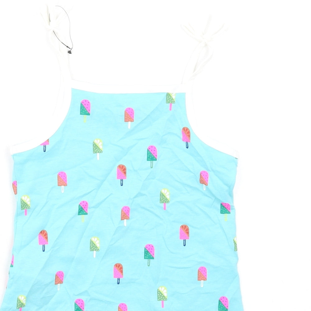 Marks and Spencer Girls Blue Geometric Cotton Basic Tank Size 4-5 Years Square Neck Pullover