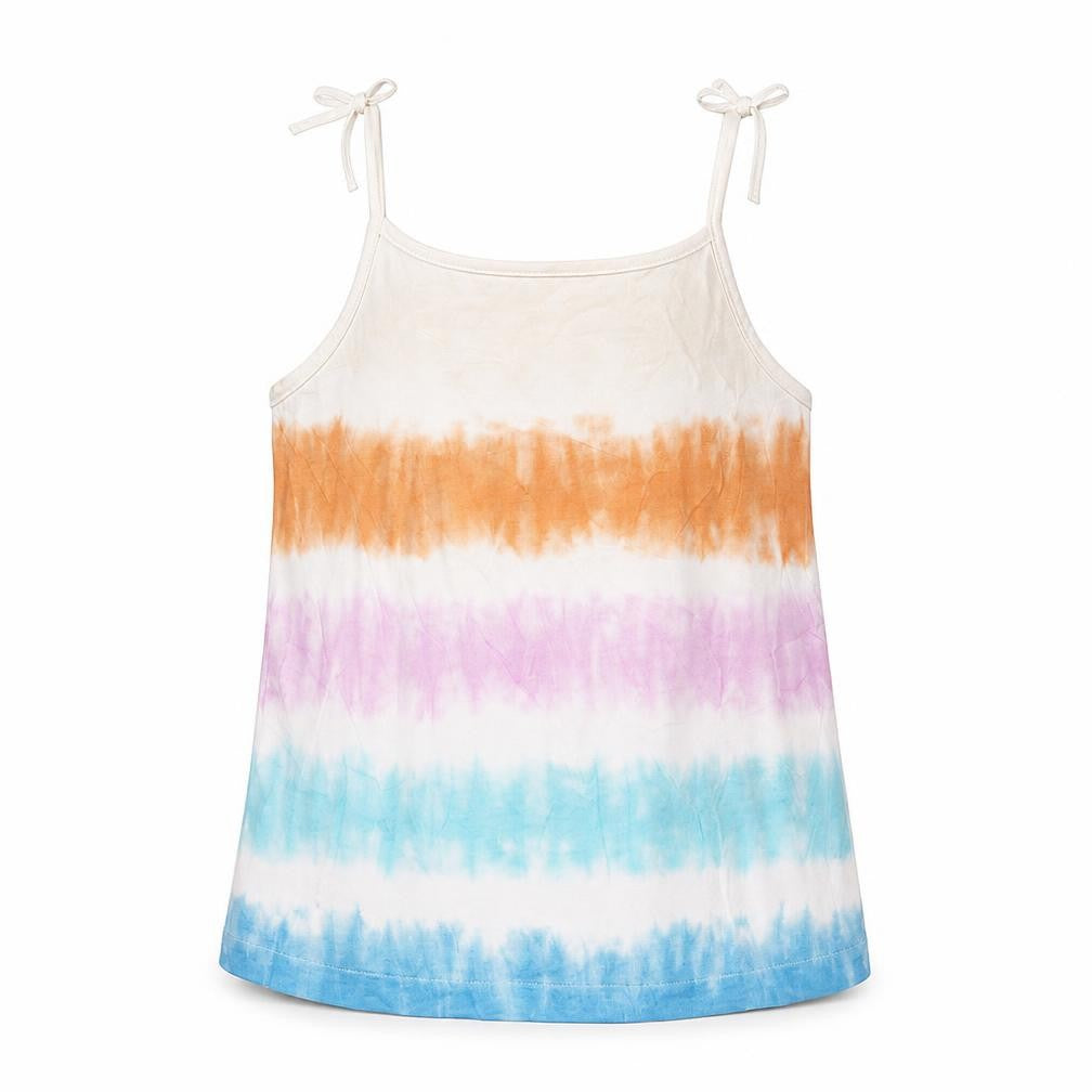 Front view of Marks & Spencer girls’ multicoloured geometric cotton basic tank, size 5-6, years square neck pullover