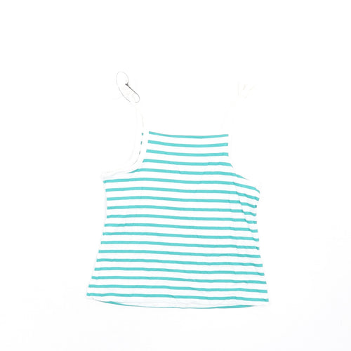 Marks and Spencer Girls Green Striped Cotton Basic Tank Size 2-3 Years Square Neck Pullover