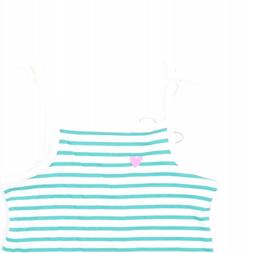Marks and Spencer Girls Green Striped Cotton Basic Tank Size 2-3 Years Square Neck Pullover
