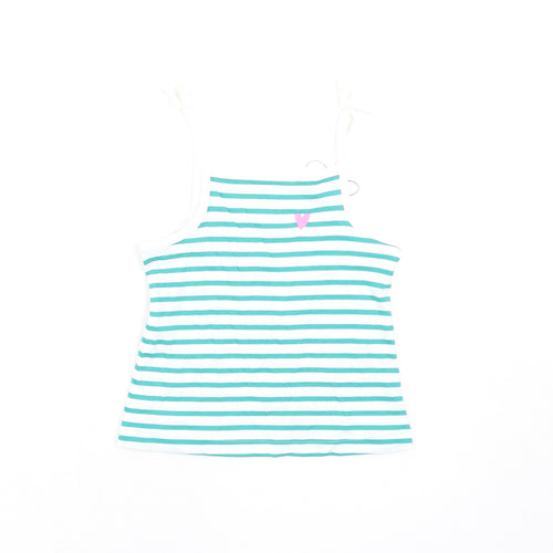 Marks and Spencer Girls Green Striped Cotton Basic Tank Size 2-3 Years Square Neck Pullover