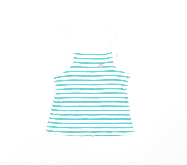Marks and Spencer Girls Green Striped Cotton Basic Tank Size 2-3 Years Square Neck Pullover