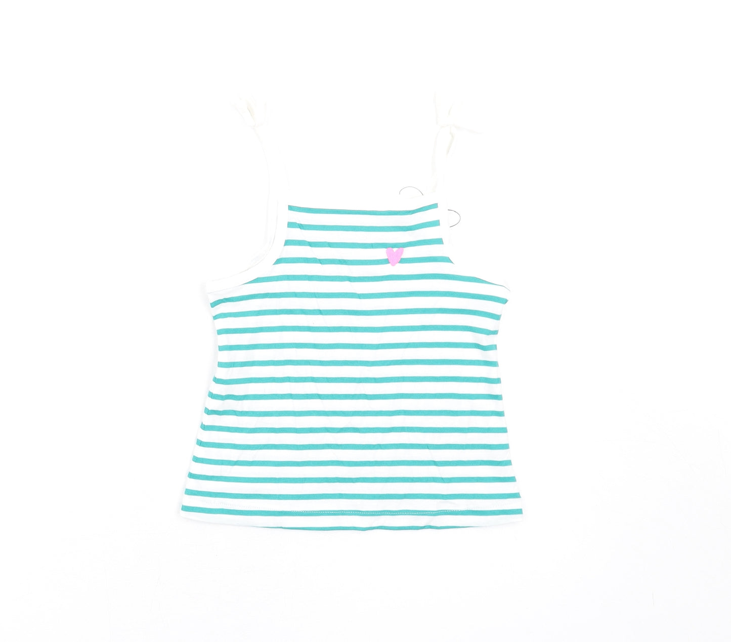 Marks and Spencer Girls Green Striped Cotton Basic Tank Size 2-3 Years Square Neck Pullover