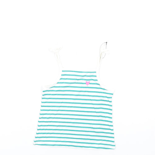 Marks and Spencer Girls Green Striped Cotton Basic Tank Size 3-4 Years Square Neck Pullover