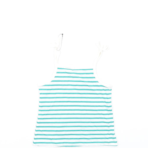 Marks and Spencer Girls Green Striped Cotton Basic Tank Size 3-4 Years Square Neck Pullover