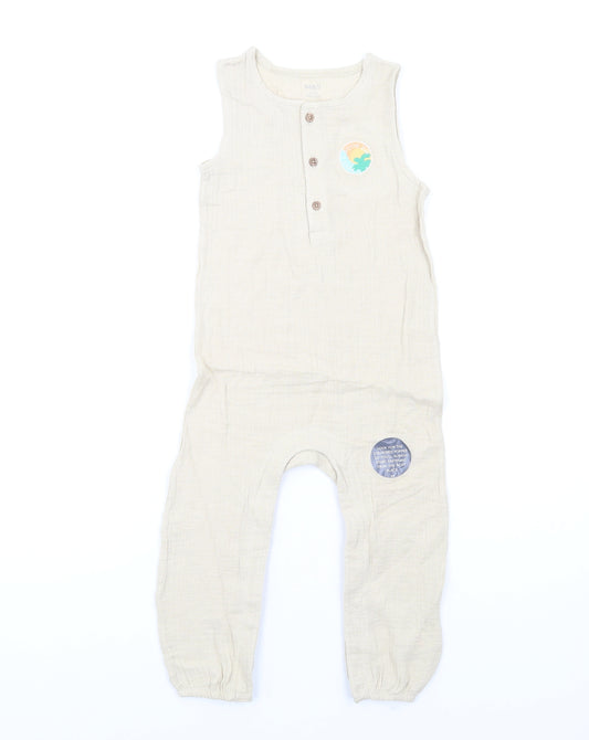 Marks and Spencer Girls Beige Cotton Romper One-Piece Size 2-3 Years L13 in Snap
