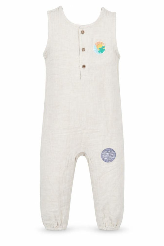 Marks and Spencer Girls Beige Cotton Romper One-Piece Size 2-3 Years L13 in Snap