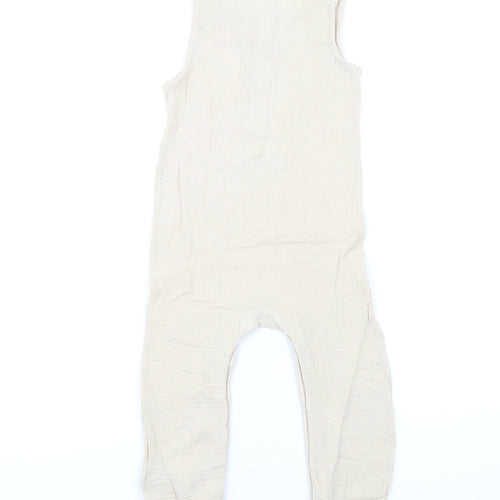 Marks and Spencer Girls Beige Cotton Romper One-Piece Size 2-3 Years L13 in Snap