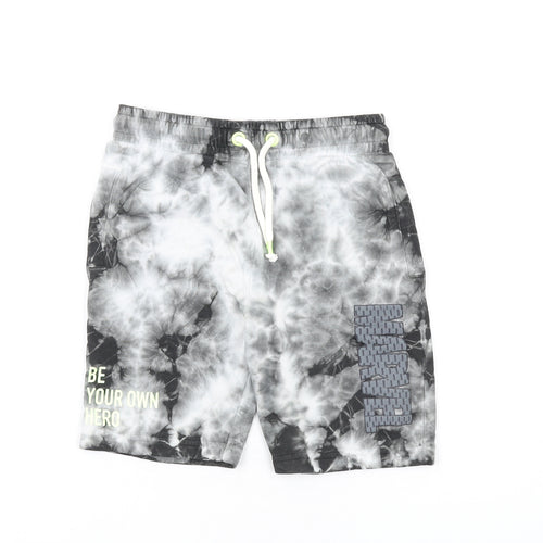 Marks and Spencer Boys Grey Geometric Cotton Sweat Shorts Size 7-8 Years L8 in Regular Drawstring - Marvel Tie Dye