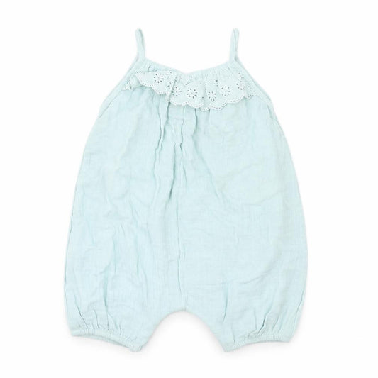 Marks and Spencer Girls Blue Cotton Romper One-Piece Size 6-9 Months Snap