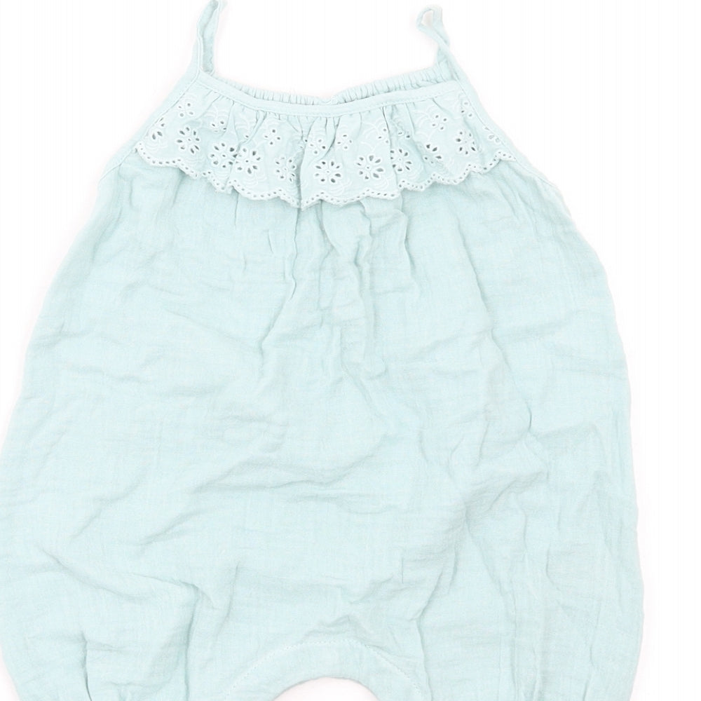 Marks and Spencer Girls Blue Cotton Romper One-Piece Size 6-9 Months Snap