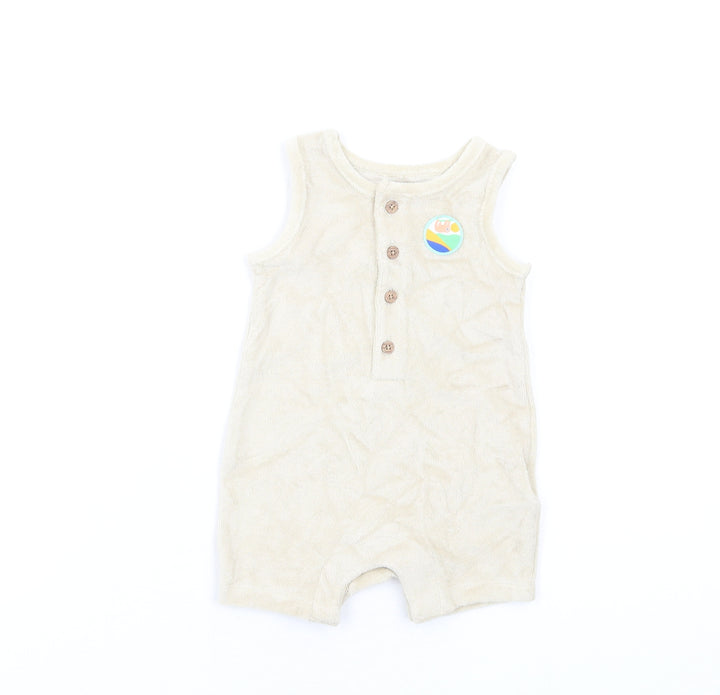 Marks and Spencer Baby Beige Cotton Romper One-Piece Size 0-3 Months Button