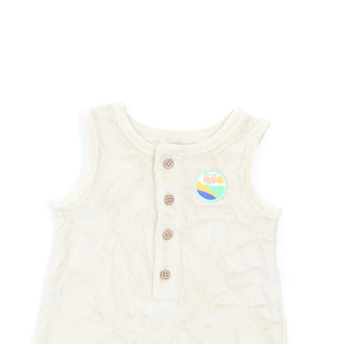 Marks and Spencer Baby Beige Cotton Romper One-Piece Size 0-3 Months Button