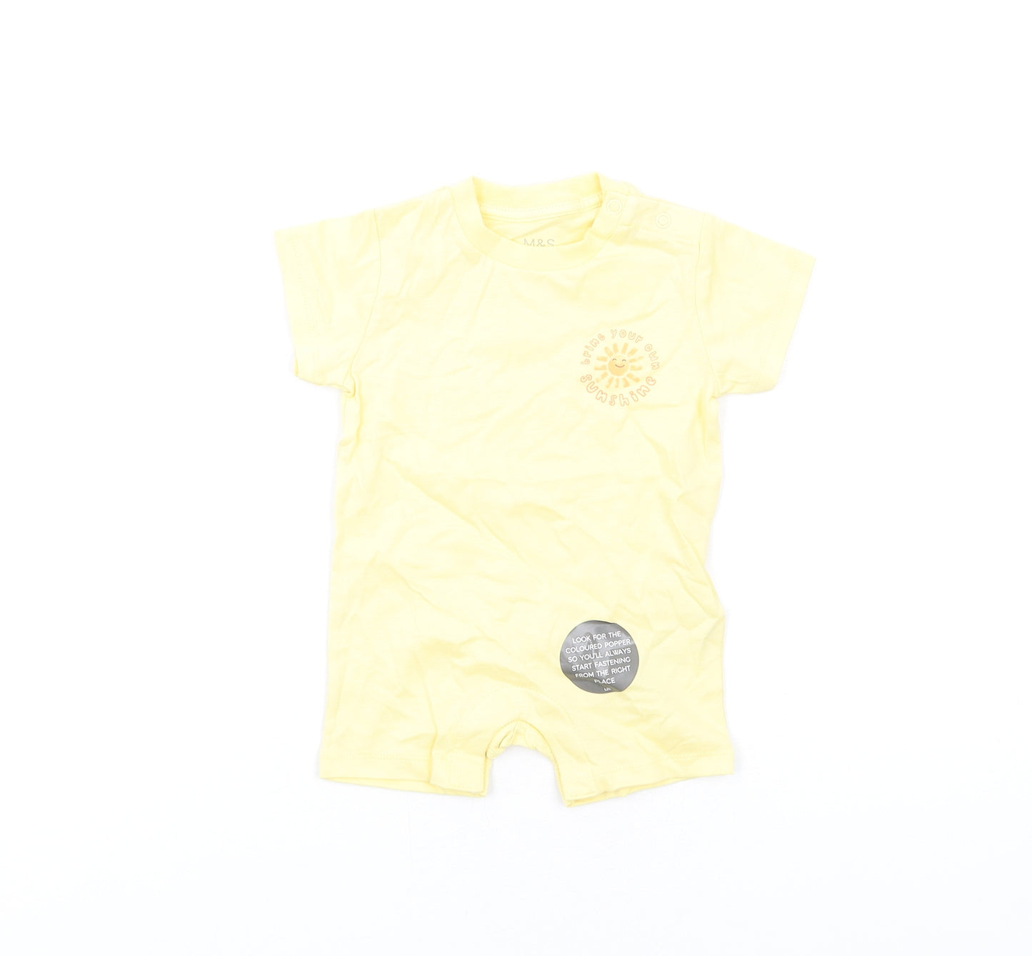 Marks and Spencer Baby Yellow Cotton Babygrow One-Piece Size 0-3 Months Snap